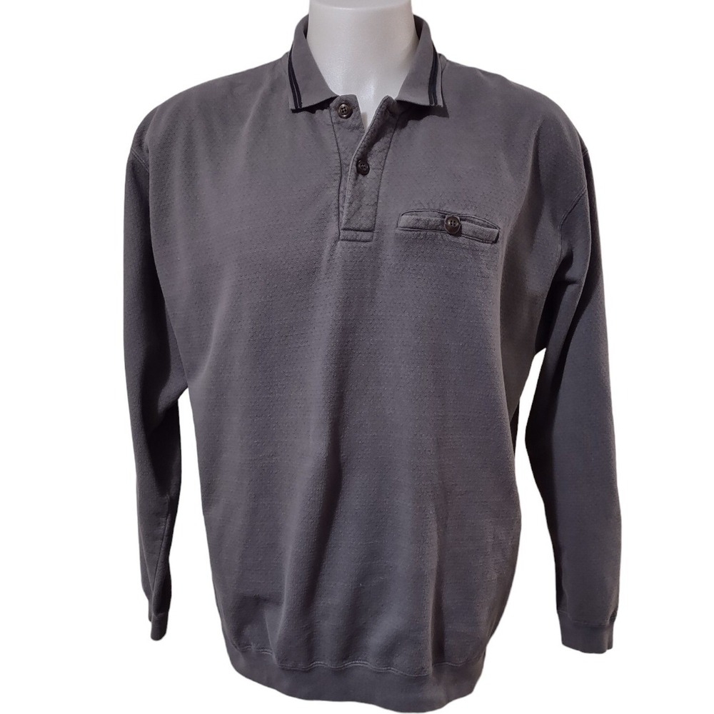 Jerzees Polo Shirt Men's Size XL Gray Long Sleeve Cotton 2 Button Collared